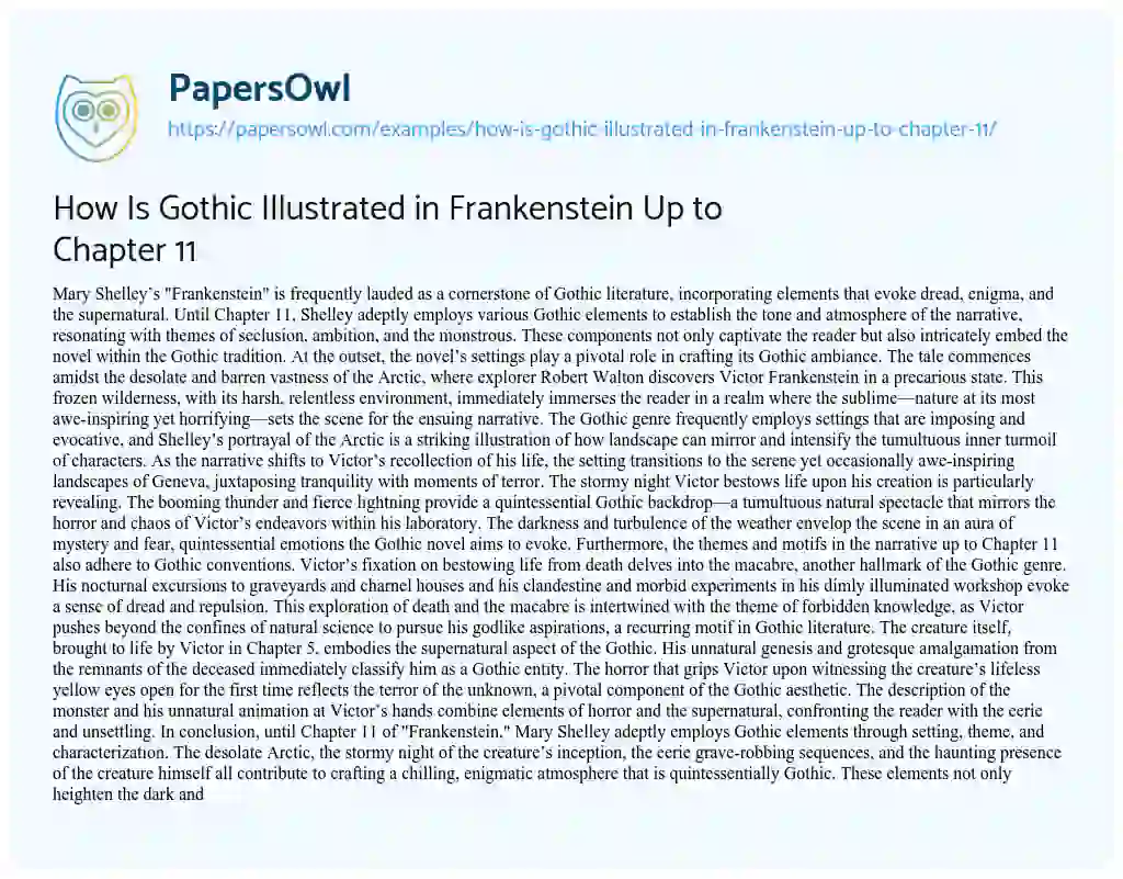 Essay on How is Gothic Illustrated in Frankenstein up to Chapter 11