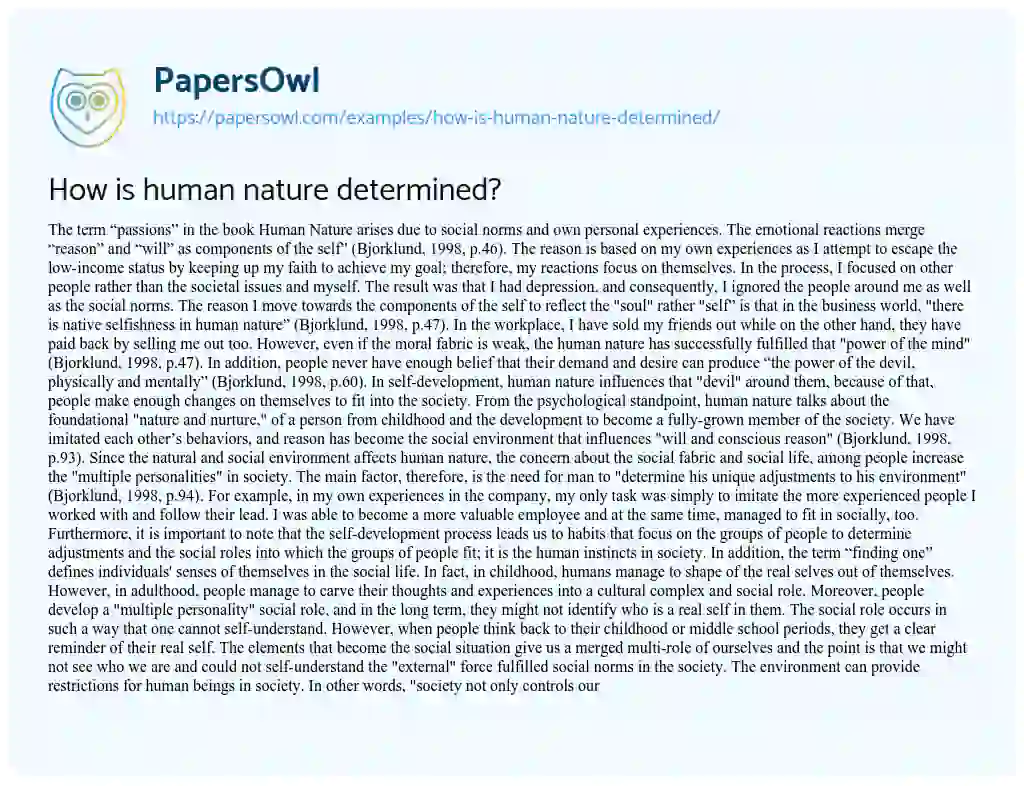 Essay on How is Human Nature Determined?