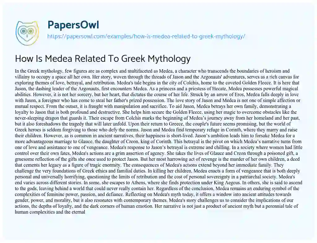 Essay on How is Medea Related to Greek Mythology