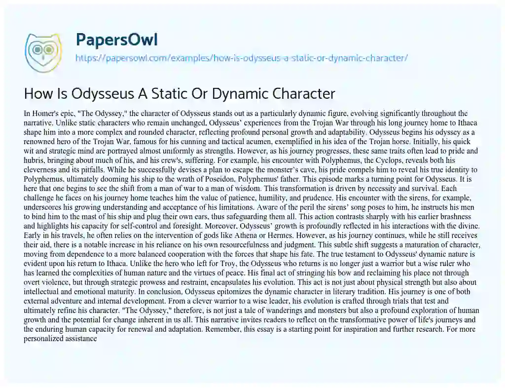 Essay on How is Odysseus a Static or Dynamic Character