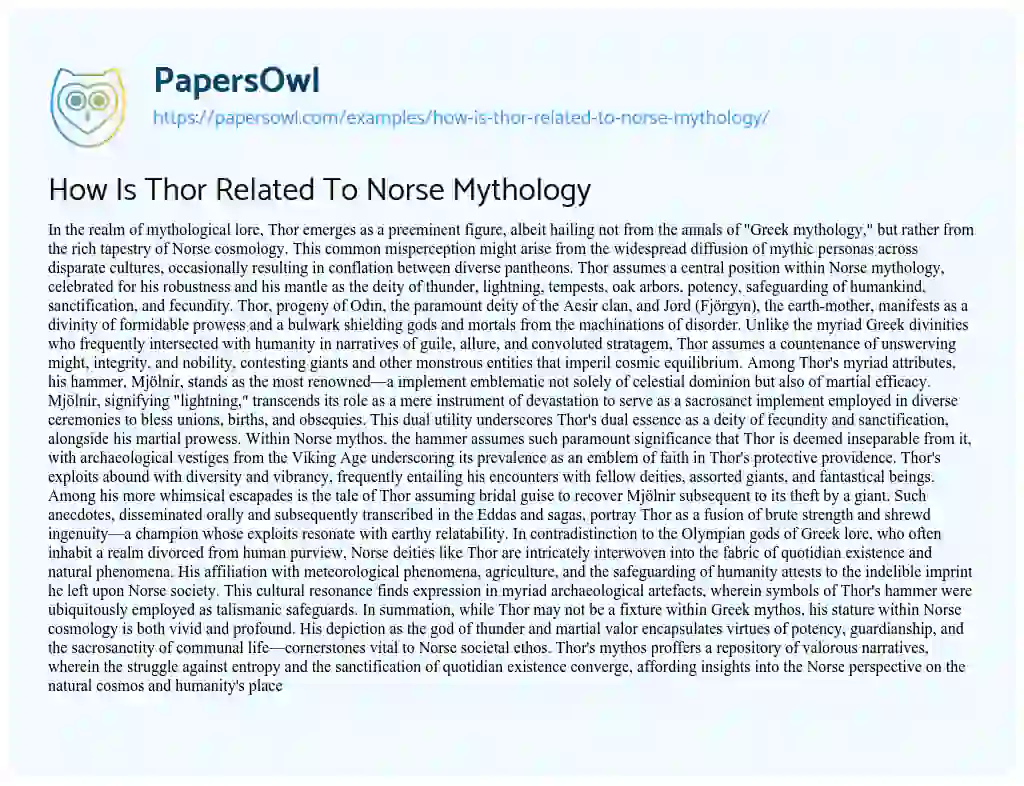 Essay on How is Thor Related to Norse Mythology