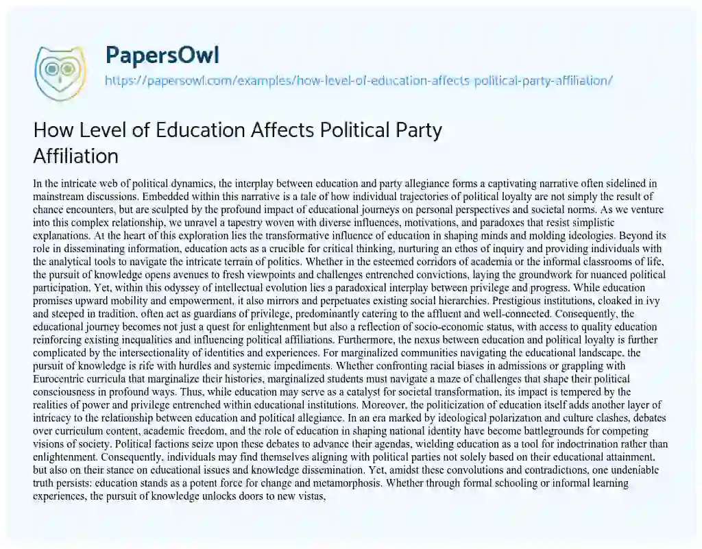 Essay on How Level of Education Affects Political Party Affiliation