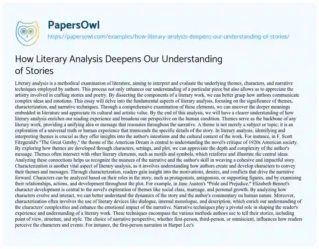 Essay on How Literary Analysis Deepens Our Understanding of Stories