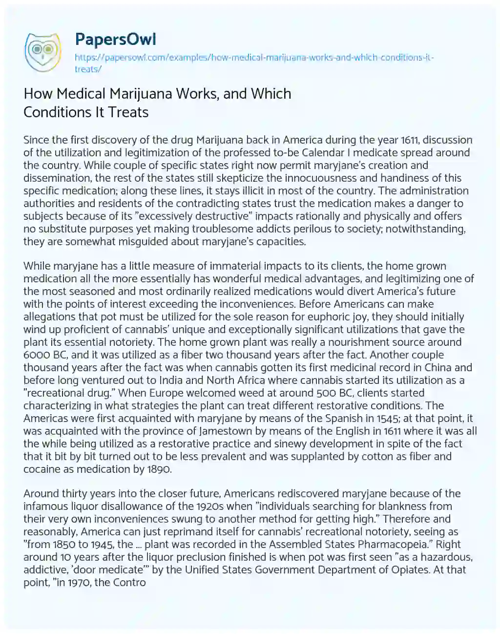 Essay on How Medical Marijuana Works, and which Conditions it Treats
