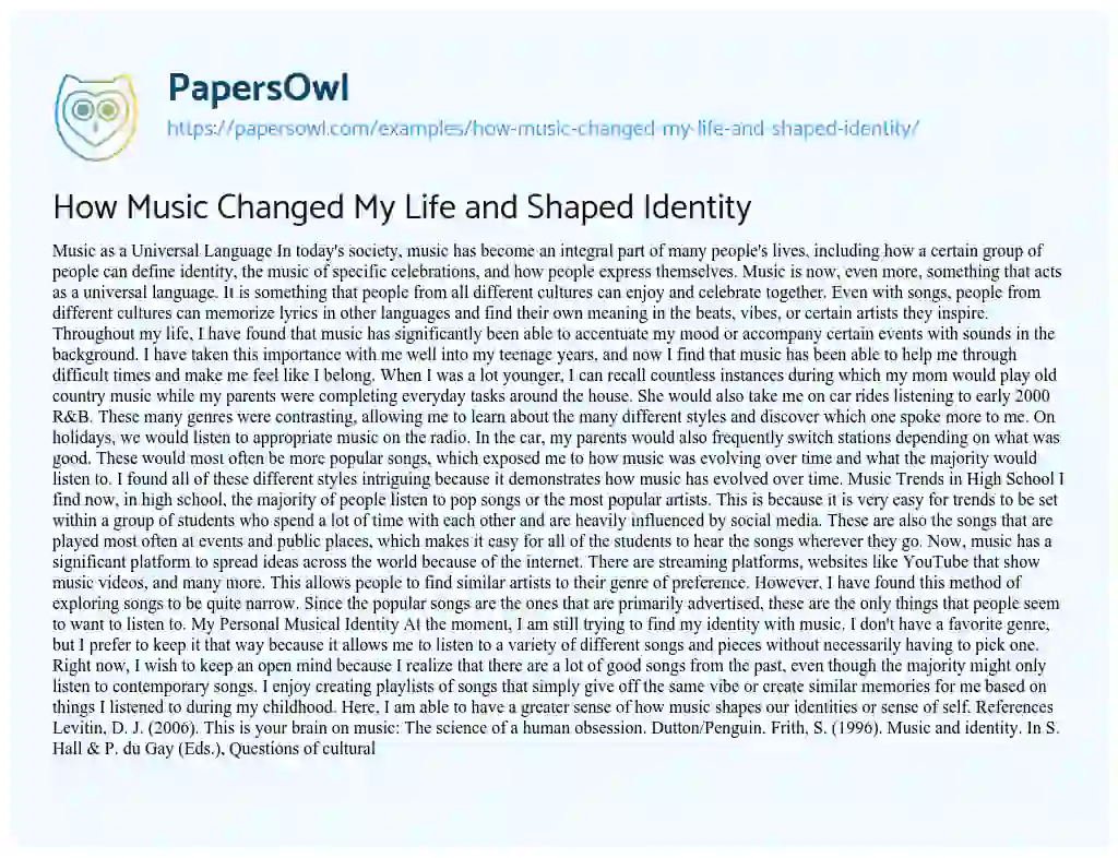 essay about how music changed my life