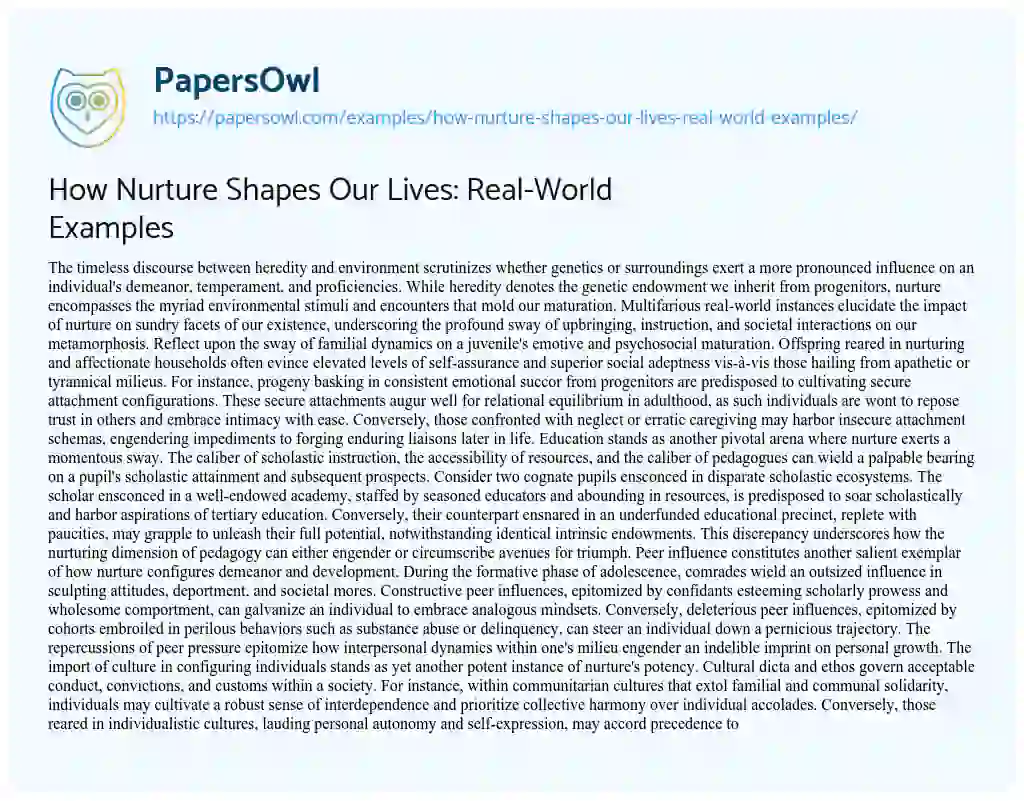 Essay on How Nurture Shapes our Lives: Real-World Examples