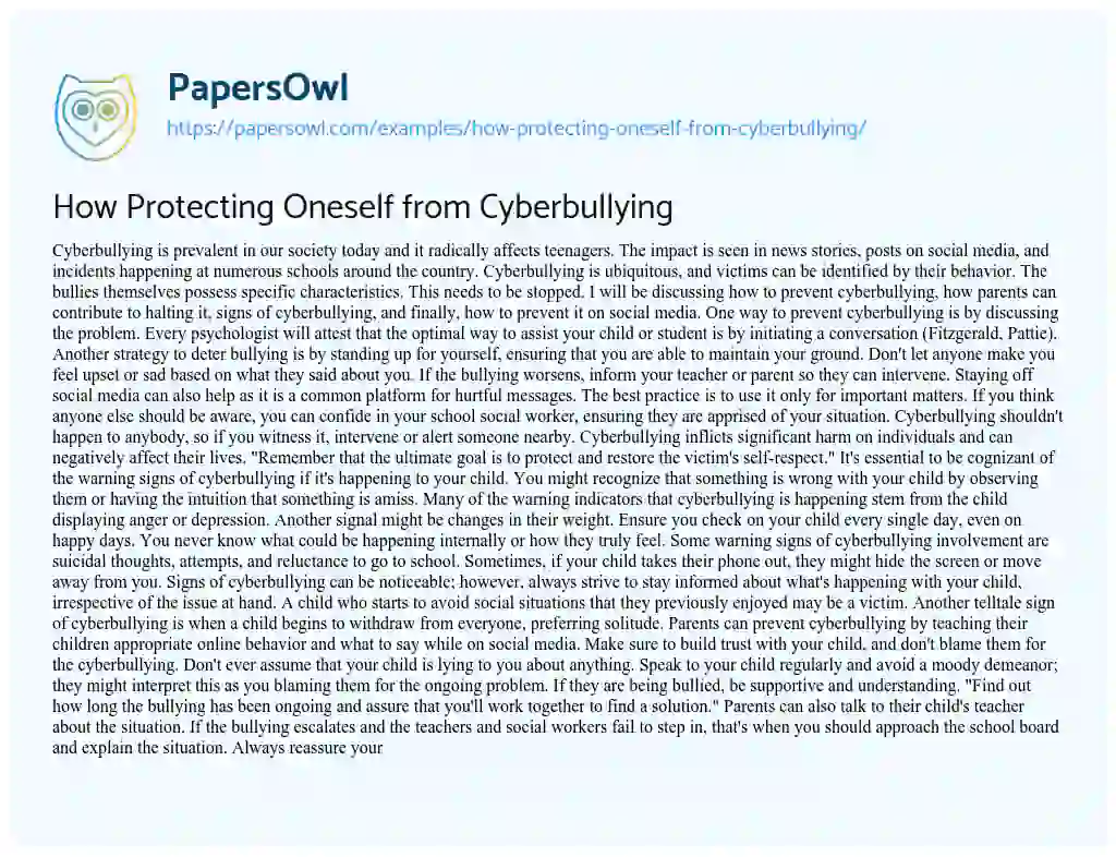How Protecting Oneself from Cyberbullying essay