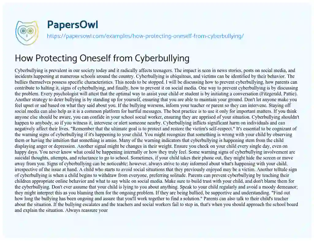 Essay on How Protecting Oneself from Cyberbullying