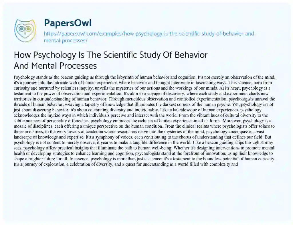 Essay on How Psychology is the Scientific Study of Behavior and Mental Processes