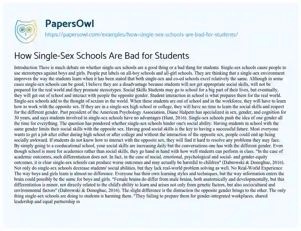 How Single-Sex Schools are Bad for Students essay
