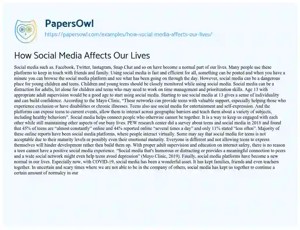 Essay on How Social Media Affects our Lives