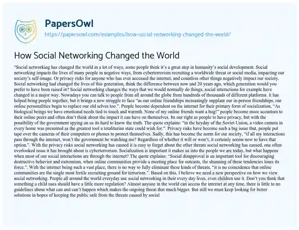 Essay on How Social Networking Changed the World