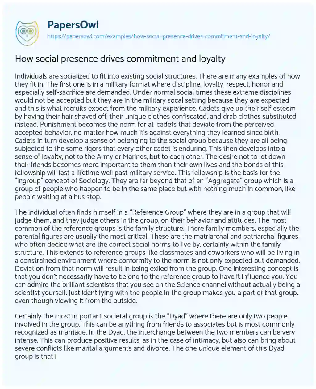 Essay on How Social Presence Drives Commitment and Loyalty