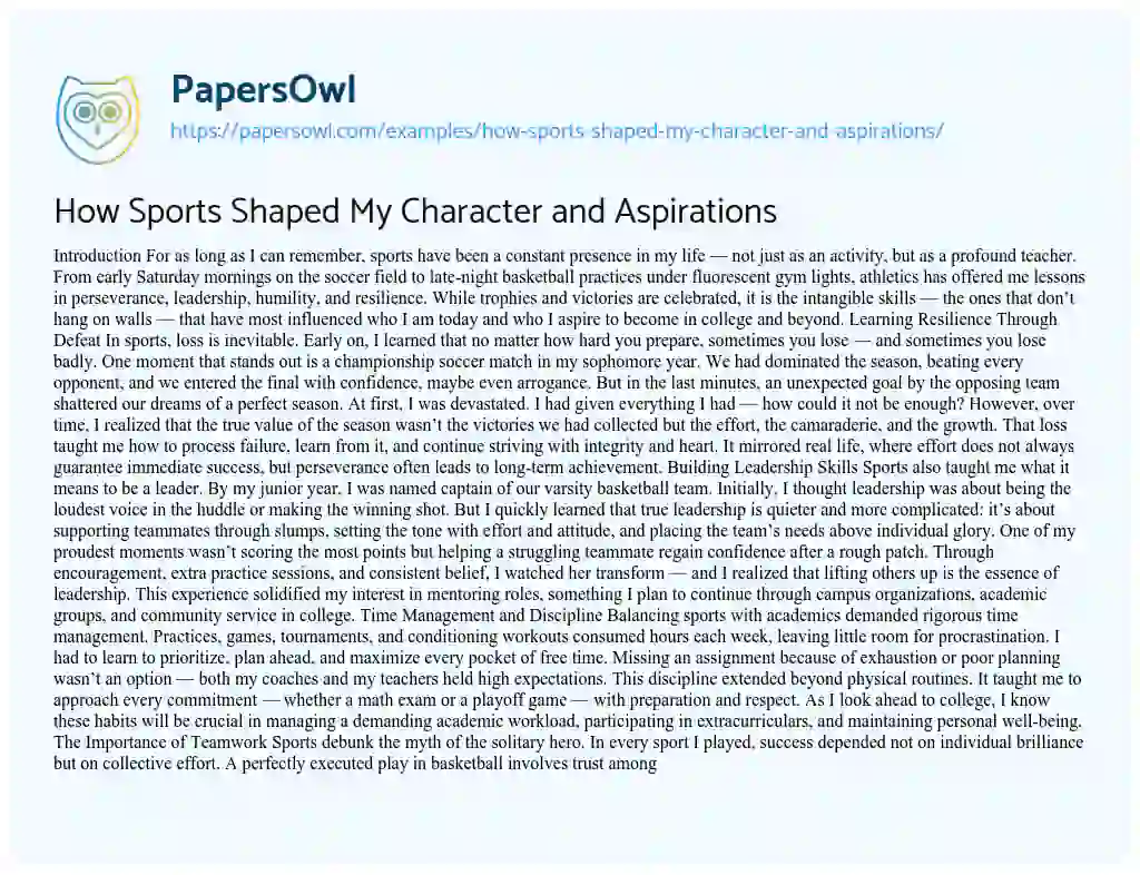 Essay on How Sports Shaped My Character and Aspirations
