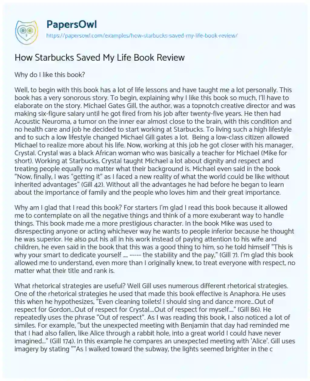 Essay on How Starbucks Saved my Life Book Review