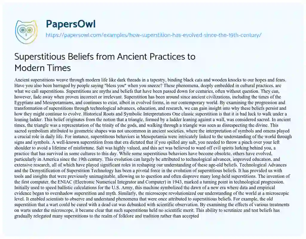 Essay on How Superstition has Evolved Since the 19th Century