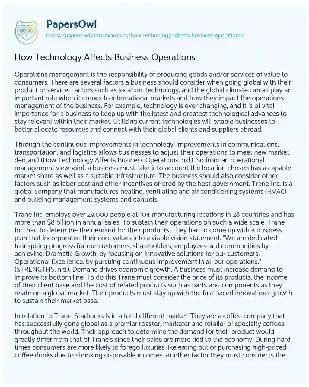 Essay on How Technology Affects Business Operations