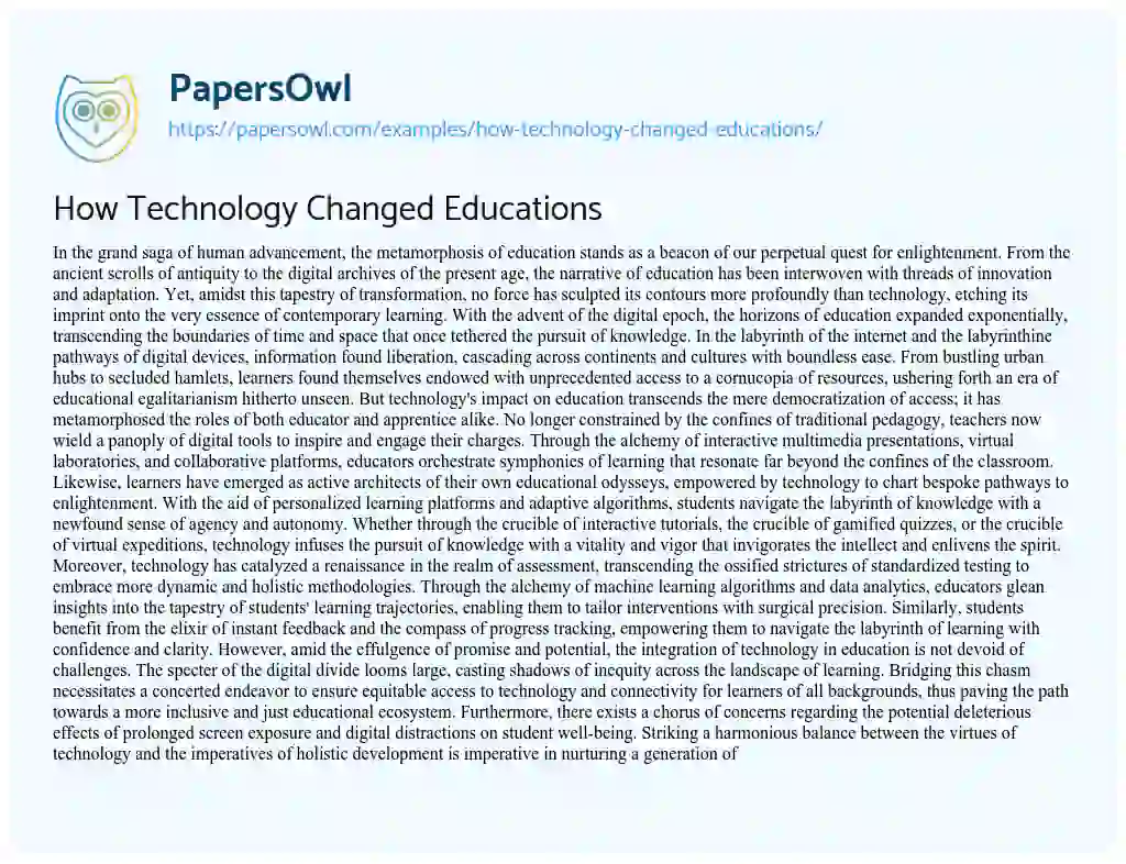 Essay on How Technology Changed Educations