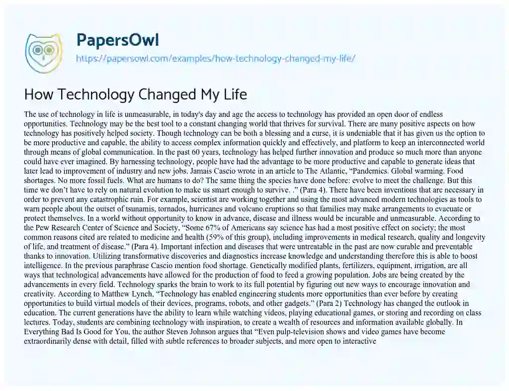 Essay on How Technology Changed my Life