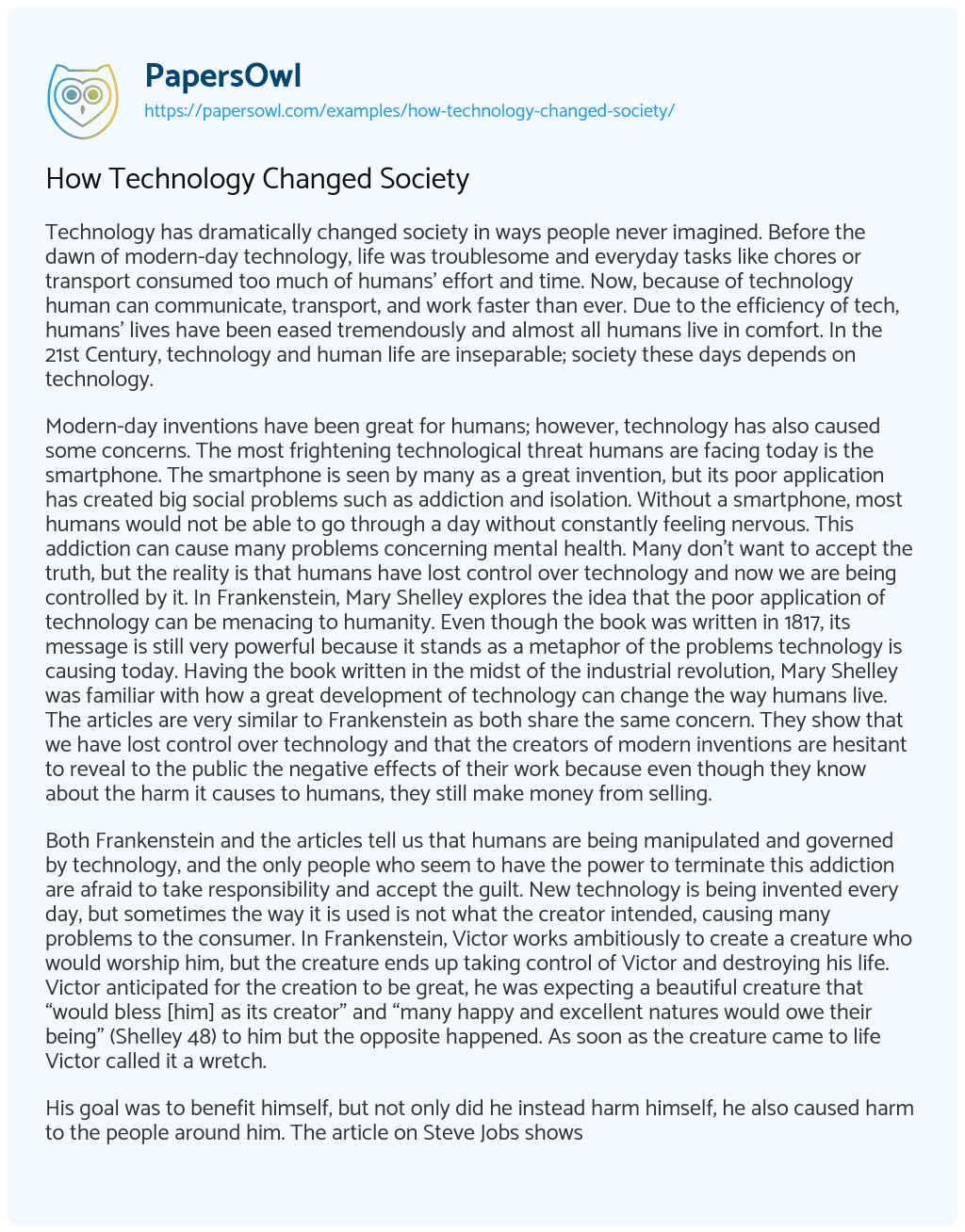 Essay on How Technology Changed Society