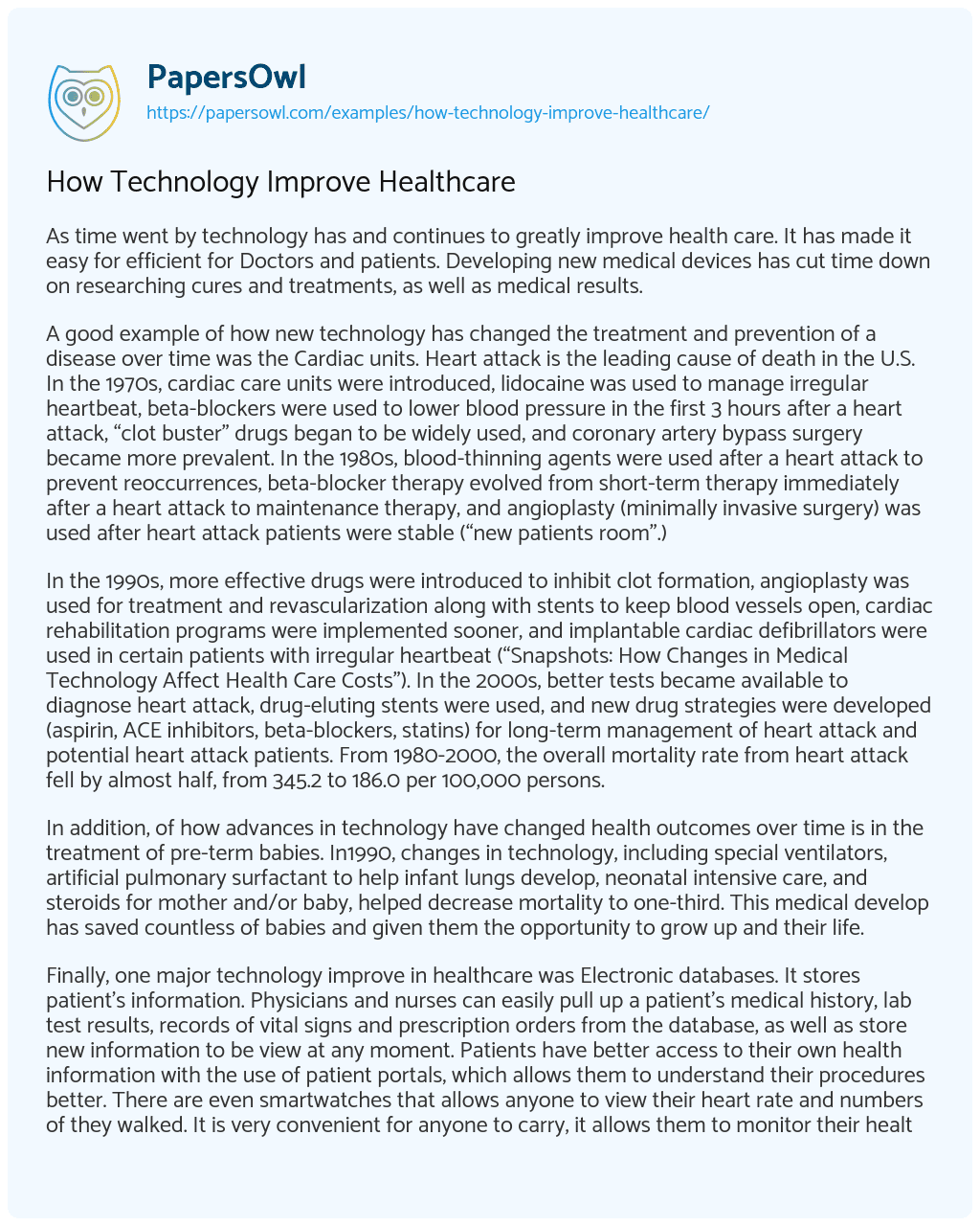 Essay on How Technology Improve Healthcare