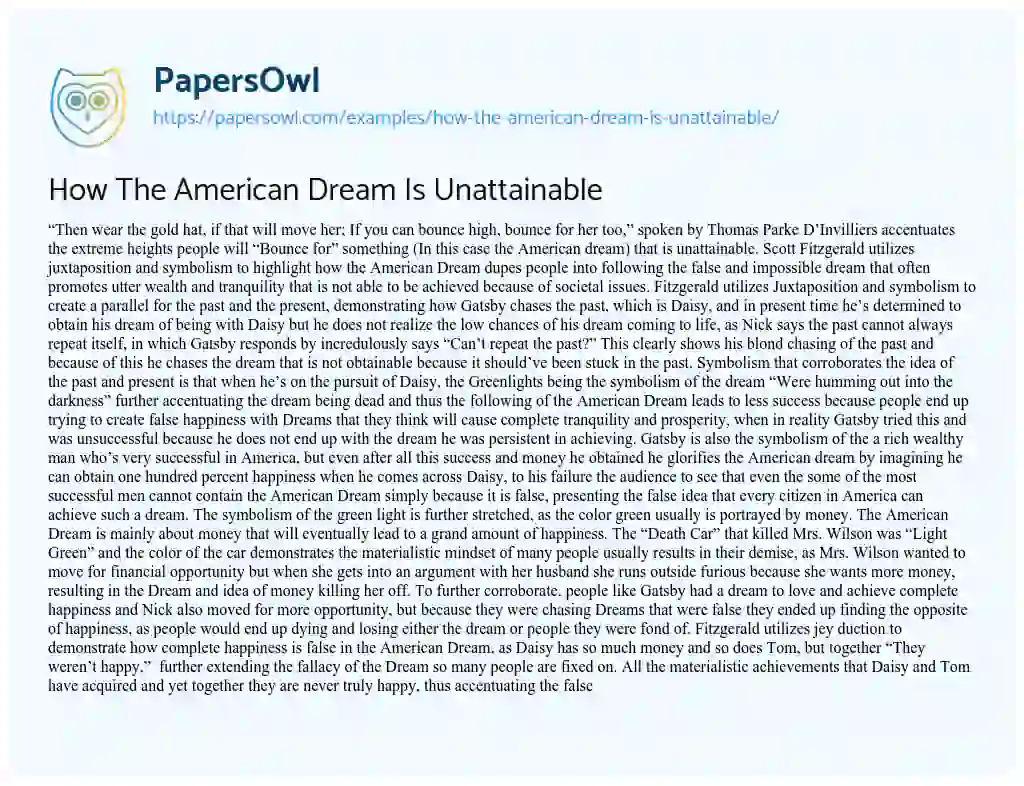 How the American Dream is Unattainable essay