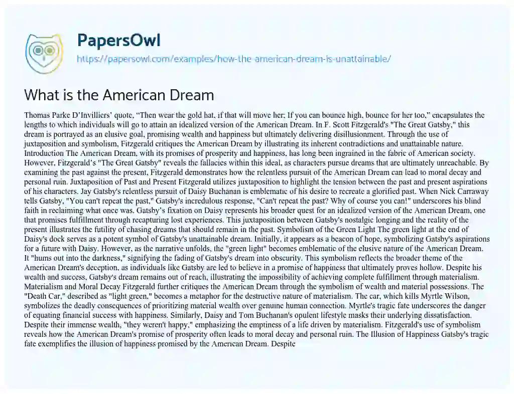 Essay on How the American Dream is Unattainable