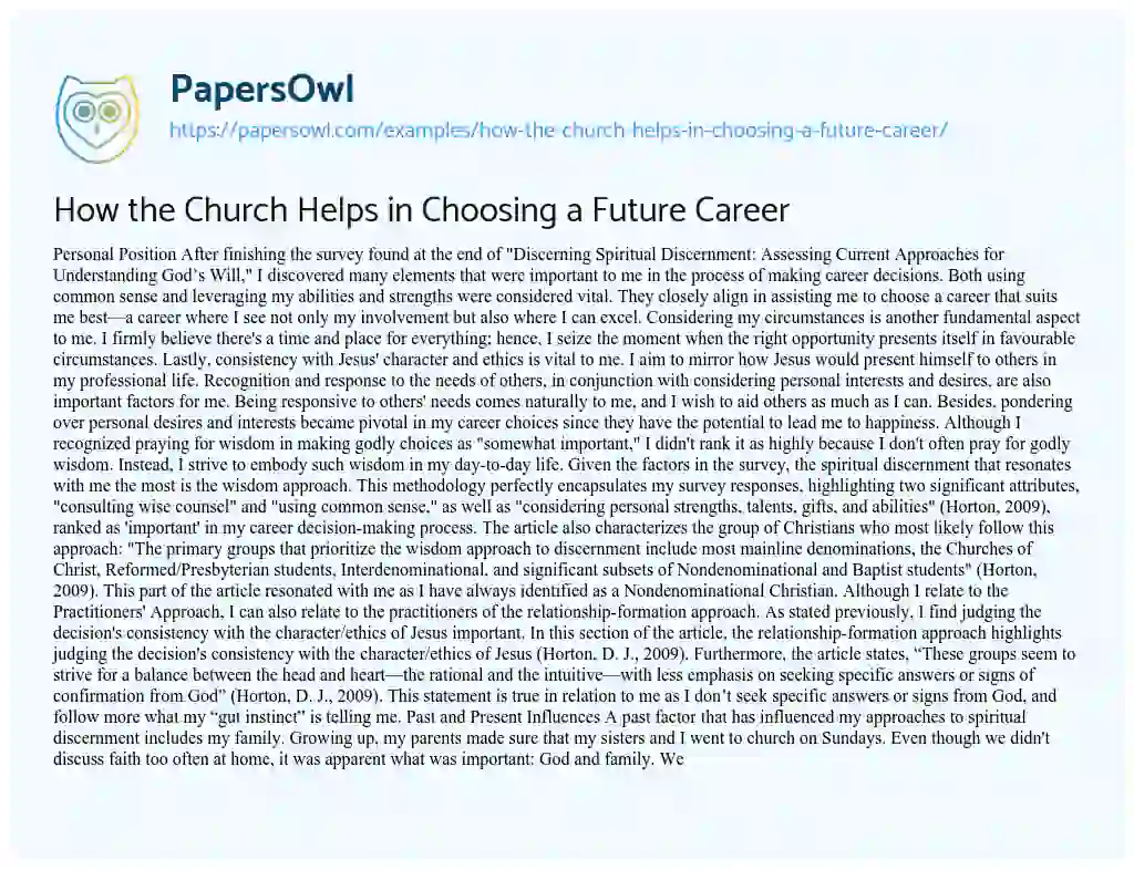 Essay on How the Church Helps in Choosing a Future Career