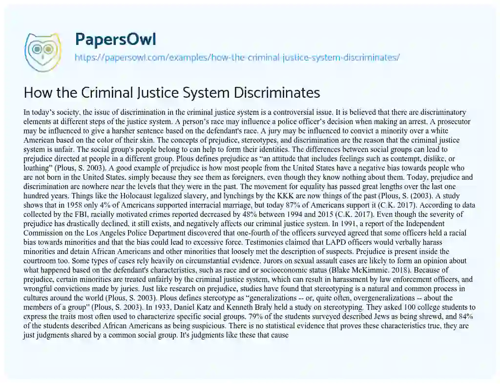 Essay on How the Criminal Justice System Discriminates