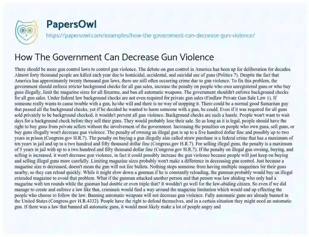Essay on How the Government Can Decrease Gun Violence