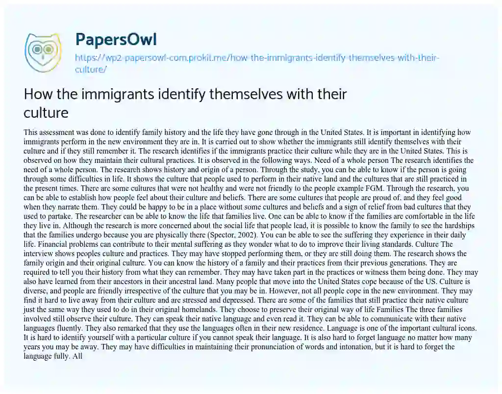 Essay on How the Immigrants Identify themselves with their Culture