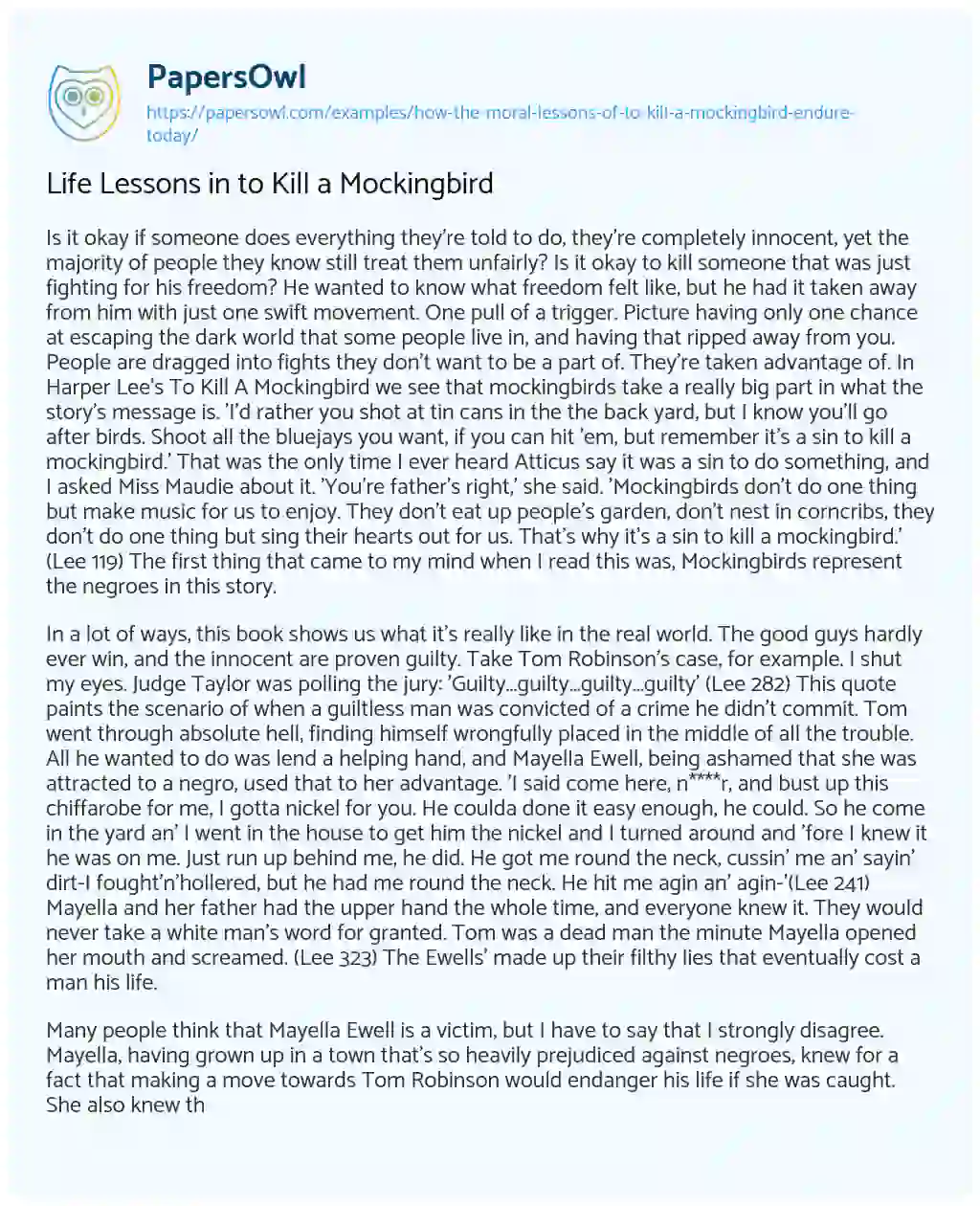 Life Lessons in to Kill a Mockingbird essay