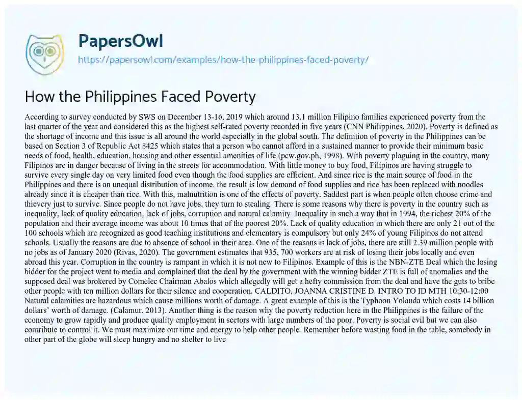 Essay on How the Philippines Faced Poverty