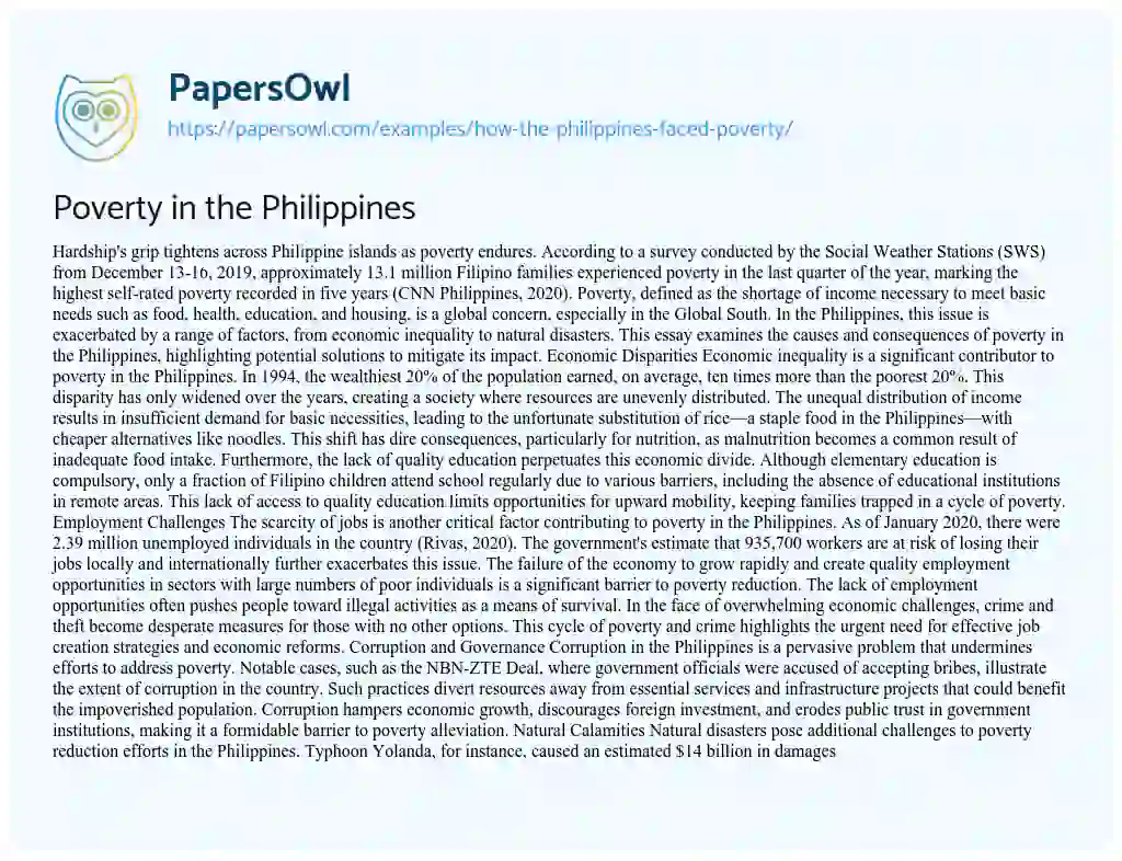 Thesis Title About Poverty In The Philippines