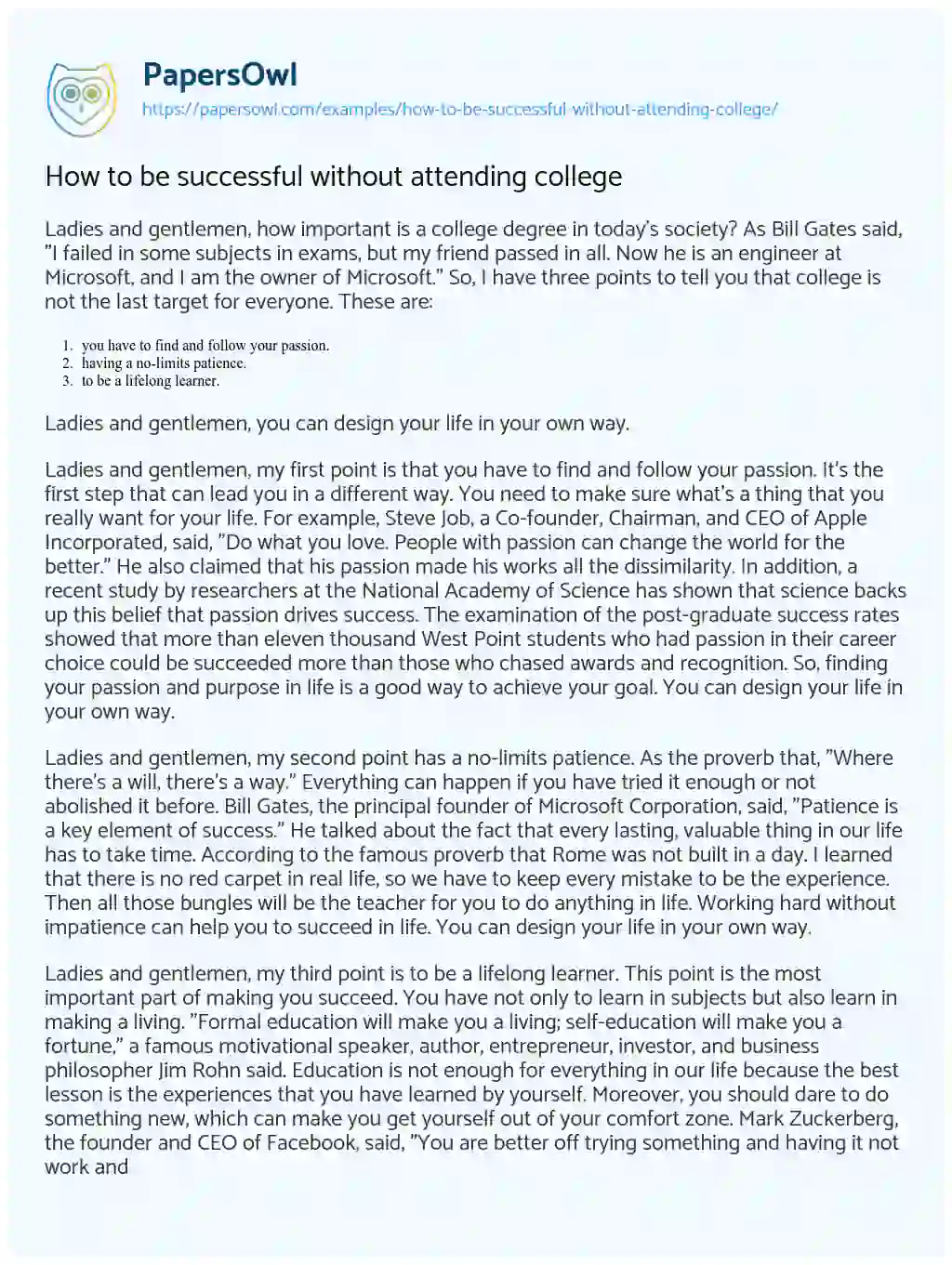 Essay on How to be Successful Without Attending College