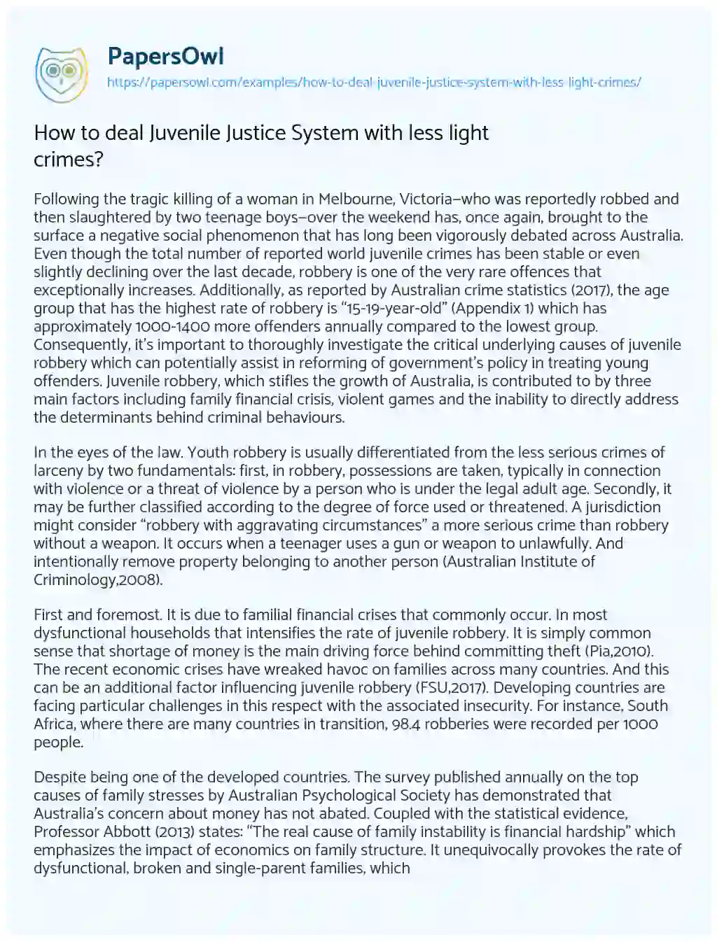 Essay on How to Deal Juvenile Justice System with Less Light Crimes?