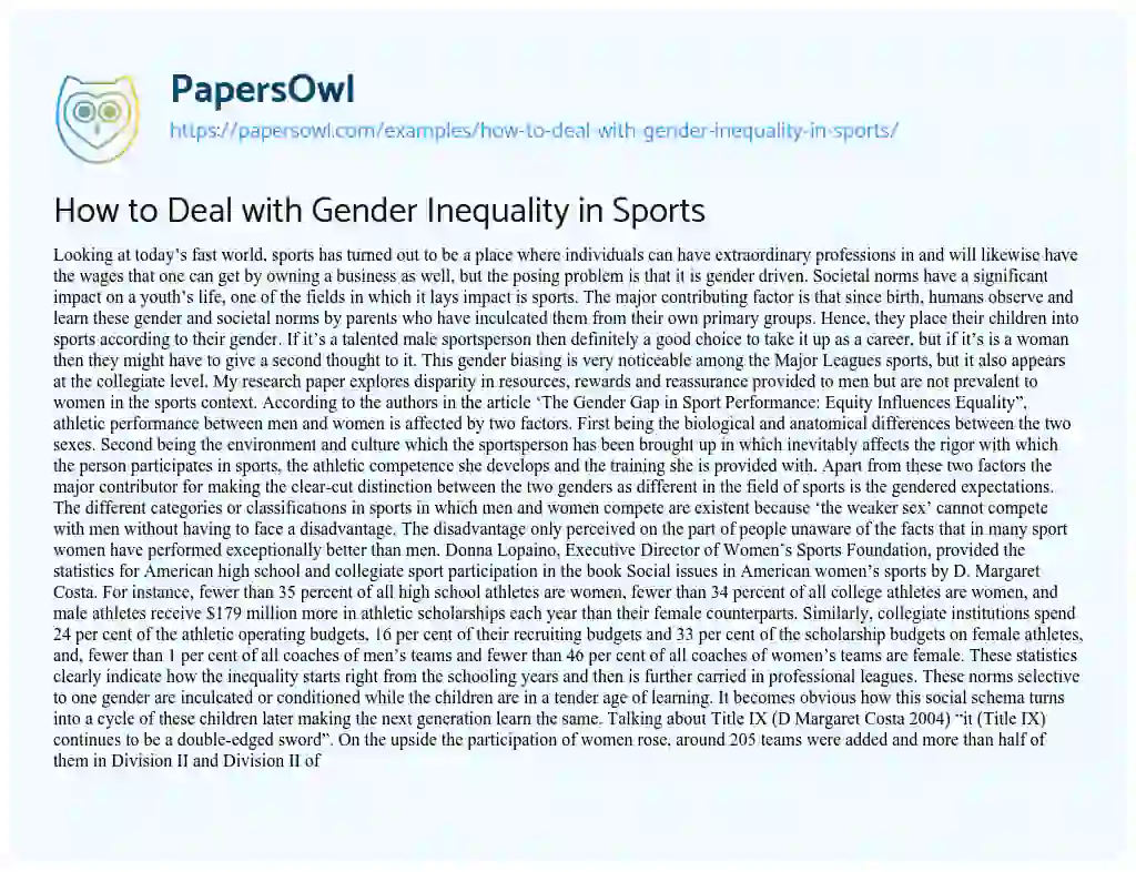 Essay on How to Deal with Gender Inequality in Sports