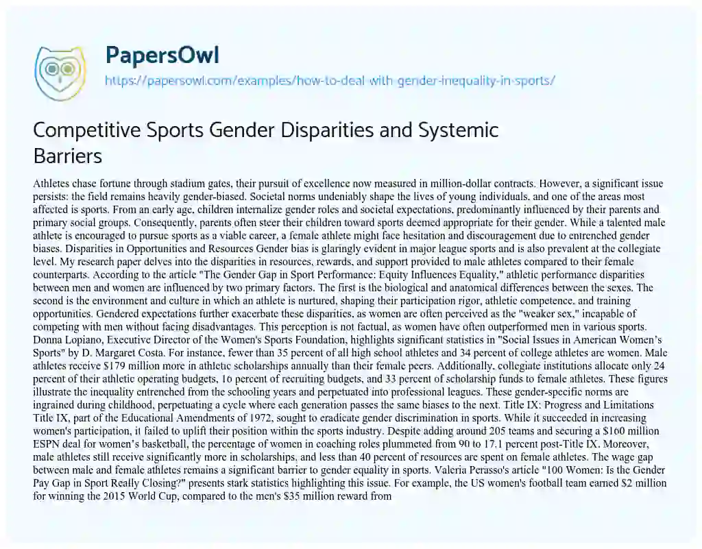 Essay on How to Deal with Gender Inequality in Sports