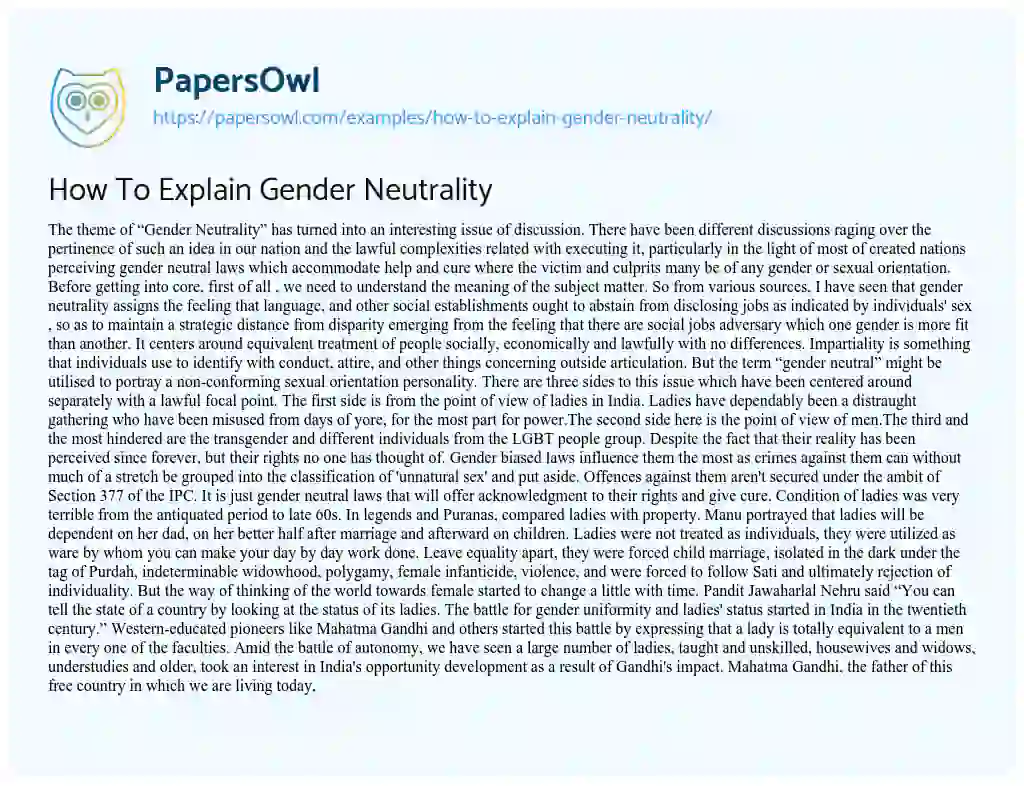 Essay on How to Explain Gender Neutrality