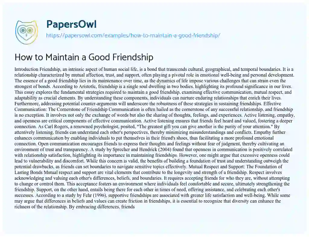 Essay on How to Maintain a Good Friendship