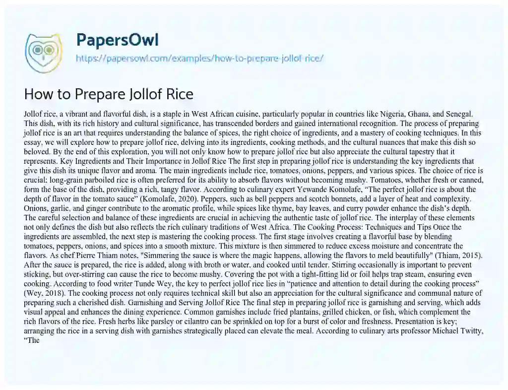 Essay on How to Prepare Jollof Rice