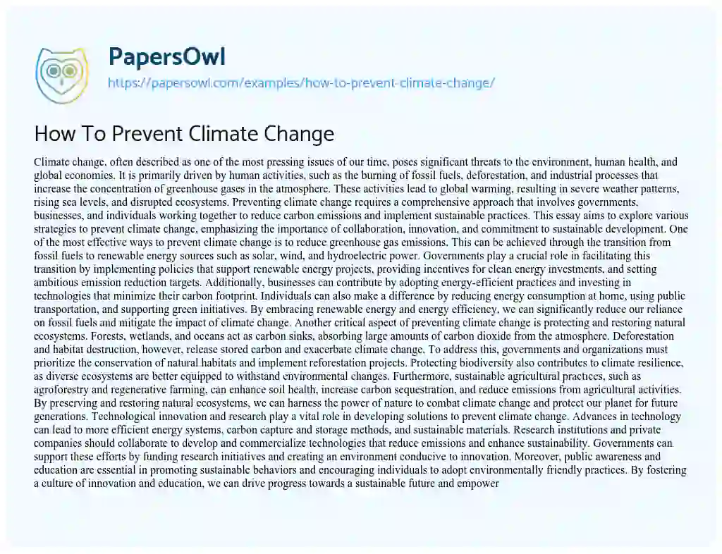 Essay on How To Prevent Climate Change