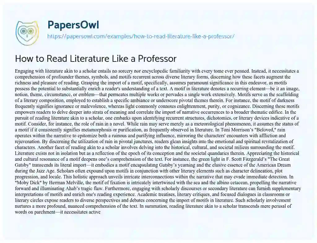 Essay on How to Read Literature Like a Professor