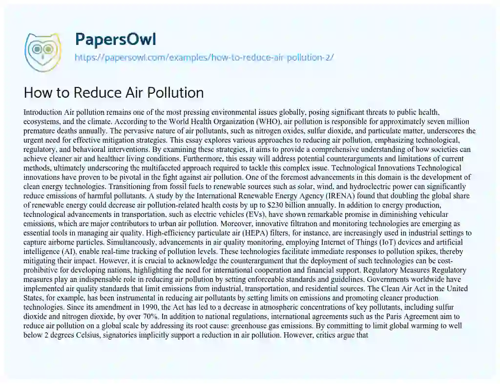 Essay on How to Reduce Air Pollution