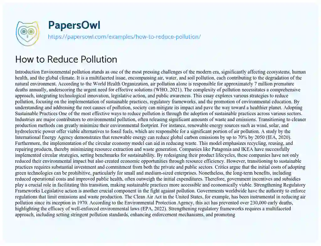 Essay on How to Reduce Pollution