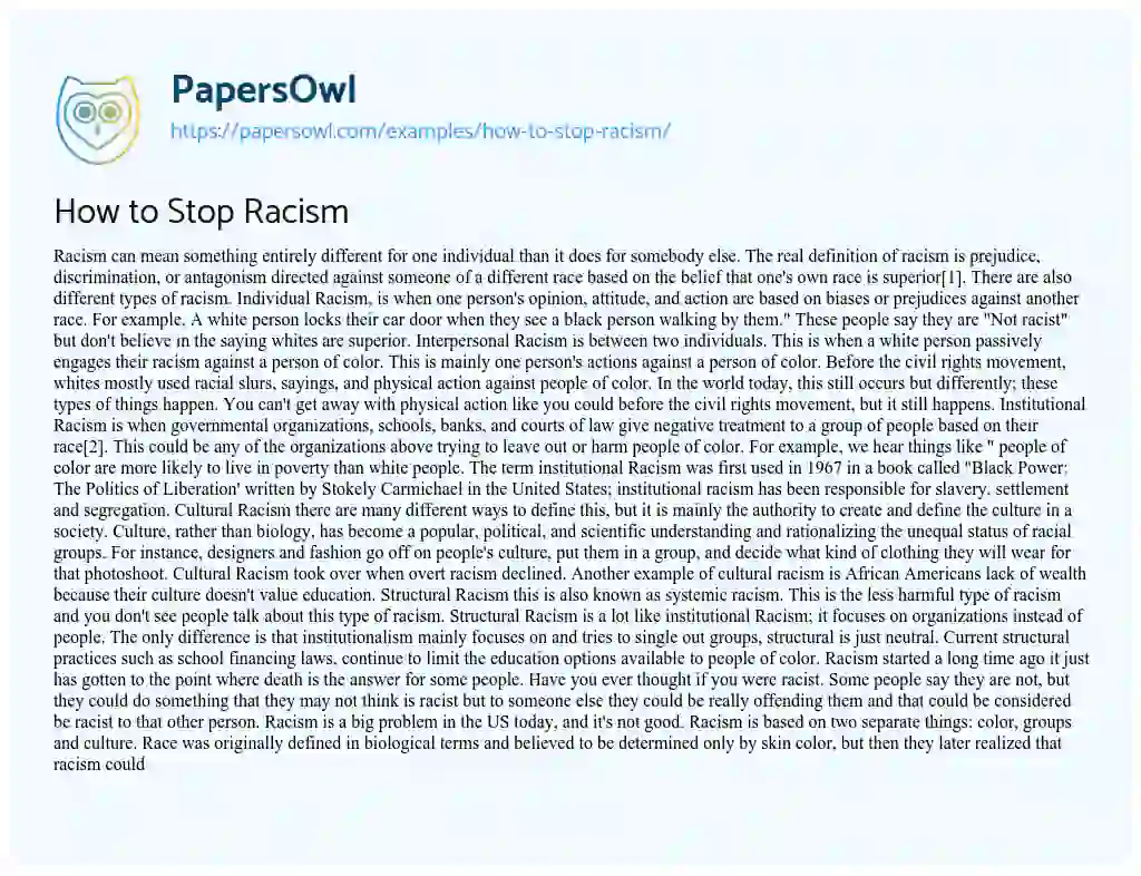 Essay on How to Stop Racism