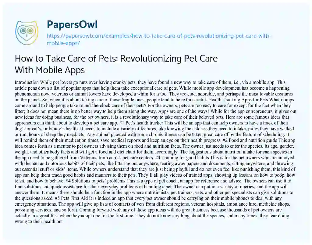 Essay on How to Take Care of Pets: Revolutionizing Pet Care with Mobile Apps