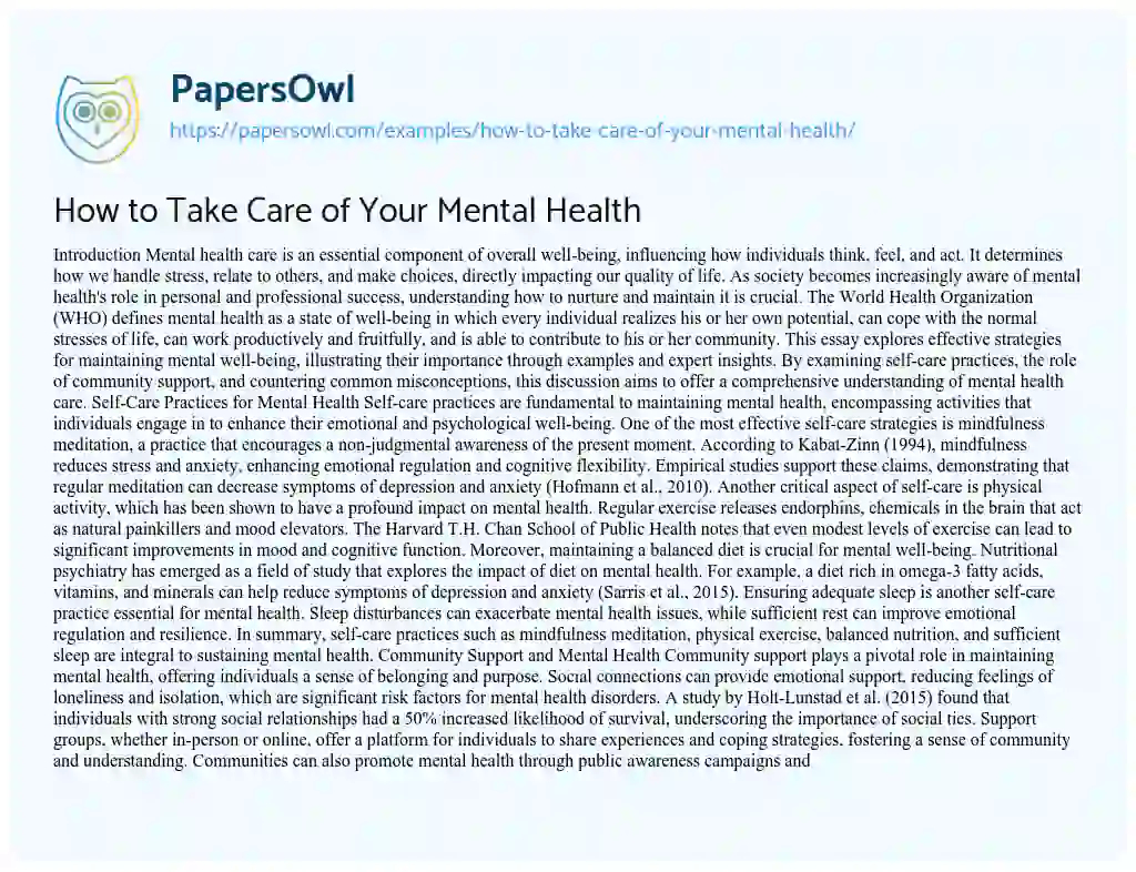 Essay on How to Take Care of Your Mental Health