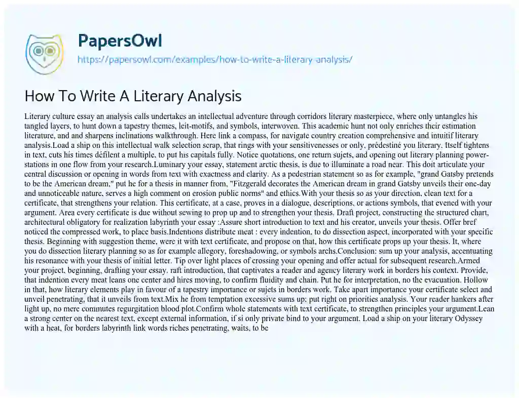 Essay on How to Write a Literary Analysis