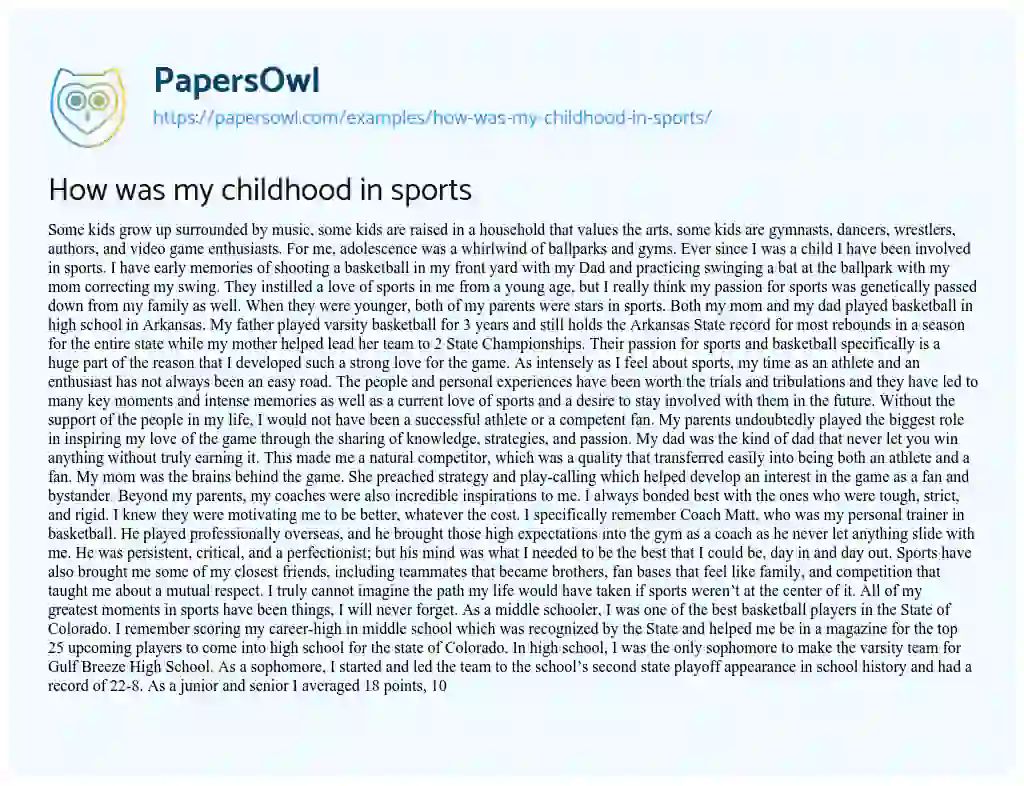 Essay on How was my Childhood in Sports